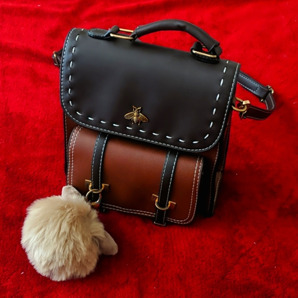 Brown Bee Backpack Purse with Keychain